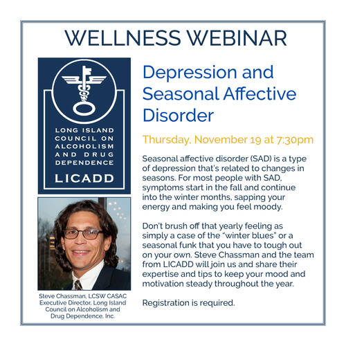 Banner Image for Wellness Webinar: Depression and Seasonal Affective Disorder